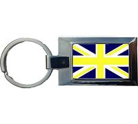 Union Jack Blue & Yellow Football Luxury Rectangle Shaped Metal Keyring In A Giftbox