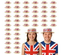 Union Jack Boater Hats - Pack of 48 - Straw Boater Hats with Union Jack Flag Band - King's Coronation, VE Day, Jubilee Events, Street Party Fancy Dress Accessory