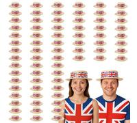 Union Jack Boater Hats - Pack of 72 - Straw Boater Hats with Union Jack Flag Band - King's Coronation, VE Day, Jubilee Events, Street Party Fancy Dress Accessory