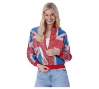 Smiffys Union Sequin Bomber Jacket Vintage Style Print, Union Jack Fancy Dress, Union Jack Dress Up Costumes