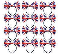 Union Jack Bow Headband - Pack of 12 - Union Jack Flag Bow Attached to Headband - King's Coronation Jubilee VE Day British Events Street Party Fancy Dress Accessory