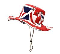 Union Jack Bowler Hats 1PC British Flag Bucket Hat with Elastic Cord for Coronation of King Charles III Fade Resistant Sun Hat for National Celebrations (Watermelon Red)