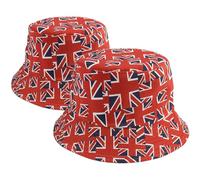 Union Jack Bowler Hats - Patriotic VE Day British Red/White/Blue Hat, Double-Side Reversible British Flag Bucket Cap (2Pack-C)