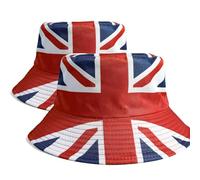 Union Jack Bowler Hats - Patriotic VE Day British Red/White/Blue Hat, Double-Side Reversible British Flag Bucket Cap (2Pack-D)