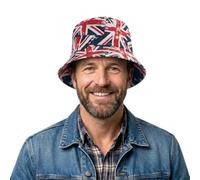 Union Jack Bowler Hats - Patriotic VE Day British Red/White/Blue Hat, Double-Side Reversible British Flag Bucket Cap (1Pack-B)