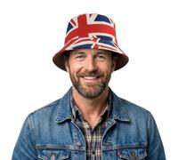Union Jack Bowler Hats - Patriotic VE Day British Red/White/Blue Hat, Double-Side Reversible British Flag Bucket Cap (1Pack-A)