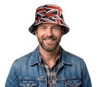 Union Jack Bowler Hats - Patriotic VE Day British Red/White/Blue Hat, Double-Side Reversible British Flag Bucket Cap (1Pack-E)