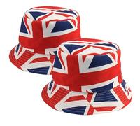 Union Jack Bowler Hats - Patriotic VE Day British Red/White/Blue Hat, Double-Side Reversible British Flag Bucket Cap (2Pack-A)