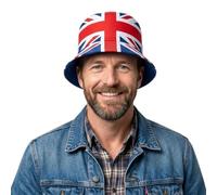 Union Jack Bowler Hats - Patriotic VE Day British Red/White/Blue Hat, Double-Side Reversible British Flag Bucket Cap (1Pack-D)