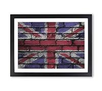 Union Jack Brick Wall Graffiti In Abstract Modern Art Framed Print | A4 Black Framed Wall Art | Ready to Hang | Eclectic Flag Picture | Living Room Bedroom Lounge Office