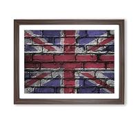 Union Jack Brick Wall Graffiti In Abstract Modern Art Framed Print | A4 Walnut Framed Wall Art | Ready to Hang | Eclectic Flag Picture | Living Room Bedroom Lounge Office