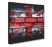 Union Jack Brick Wall Graffiti Paint Splash Canvas Print | Gallery Wrapped 30mm Frame Wall Art | 20x20 inches | Ready to Hang | Modern Picture | Living Room Bedroom Lounge Office