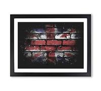 Union Jack Brick Wall Graffiti Paint Splash Modern Art Framed Print | A2 Black Framed Wall Art | Ready to Hang | Eclectic Flag Picture | Living Room Bedroom Lounge Office