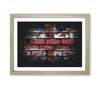 Union Jack Brick Wall Graffiti Paint Splash Modern Art Framed Print | A2 Oak Framed Wall Art | Ready to Hang | Eclectic Flag Picture | Living Room Bedroom Lounge Office