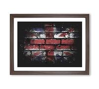 Union Jack Brick Wall Graffiti Paint Splash Modern Art Framed Print | A2 Walnut Framed Wall Art | Ready to Hang | Eclectic Flag Picture | Living Room Bedroom Lounge Office