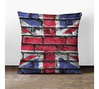 Union Jack Brick Wall Graffiti Painting - Cushion Cover Throw Pillow with Insert for Sofa Chair Bed - Black Rear - 55x55 cm