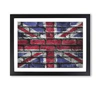 Union Jack Brick Wall Graffiti Painting Modern Art Framed Print | A3 Black Framed Wall Art | Ready to Hang | Eclectic Flag Picture | Living Room Bedroom Lounge Office