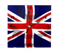 Union Jack Britain British Jack Square Wall Clock Battery Operated Silent Non Ticking Wood Clock Number Wall Clocks for Living Room Decor