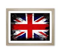 Union Jack British Flag No.5 Modern CB Framed Wall Art Print, Ready to Hang Picture for Living Room Bedroom Home Office Décor, Oak A3 (46 x 34 cm)