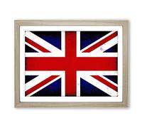 Union Jack British Flag No.5 Modern Framed Print | A4 Oak Framed Wall Art | Ready to Hang | Modern Flag Picture | Living Room Bedroom Lounge Office