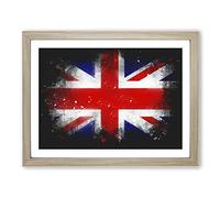 Union Jack British Flag Paint Splash Modern Art Framed Print A2 Oak