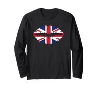Union Jack British Flag Torn Effect Lips British Isles Long Sleeve T-Shirt