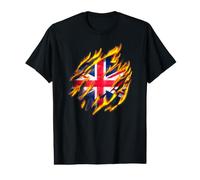 Union Jack British Flag Torn Scratched Flames Fiery Effect Value Graphic T-Shirt