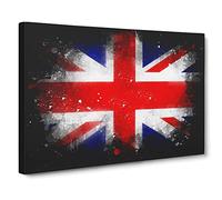Union Jack British Flag Vol.1 Paint Splash Canvas Print | Gallery Wrapped 30mm Frame Wall Art | 20x14 inches | Ready to Hang | Modern Flag Picture | Living Room Bedroom Lounge Office