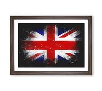 Union Jack British Flag Vol.1 Paint Splash Framed Print | A2 Walnut Framed Wall Art | Ready to Hang | Modern Flag Picture | Living Room Bedroom Lounge Office