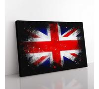 Union Jack British Flag Vol.1 Paint Splash Modern Art Canvas Wall Art Print Ready to Hang, Framed Picture for Living Room Bedroom Home Office Décor, 76x50 cm (30x20 Inch)