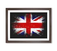 Union Jack British Flag Vol.1 Paint Splash Modern Art Framed Print | A2 Walnut Framed Wall Art | Ready to Hang | Modern Flag Picture | Living Room Bedroom Lounge Office