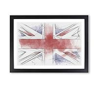 Union Jack British Flag Vol.1 Sketch Framed Print | A2 Black Framed Wall Art | Ready to Hang | Modern Flag Picture | Living Room Bedroom Lounge Office