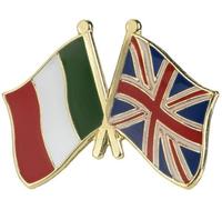 Union Jack British United Kingdom & Italian Italy Friendship National Flag Metal Enamel Pin Badge - 2.4cm x 1.9cm - Hard Enamel Crossed Flags Lapel Pin