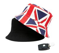 Union Jack Bucket Hat Men Women, Reversible British Flag Bucket Hat Sun Hat with Hat Clip for Adults, UK Flag Unisex Summer Beach Cap Black