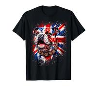 Union Jack Bulldog Face UK Flag Paint Splatter Graphic T-Shirt