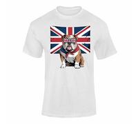 Union Jack Bulldog T Shirt Kids - Union Jack Flag Top for Adult and Kids Clothing - White M