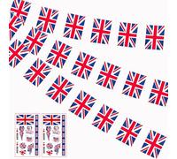 Union Jack Bunting Flags, British England Flag String Indoor Outdoor Banner Double Sided Bunting for King's Birthday Parade Anniversary Football Party Decorations (Bonus 2pcs Tattoo Stickers)