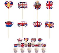 Union Jack Cake Decorations Cake Toppers Cocktail Sticks,8P Union Jack Flag King Charles III Cake Toppers Cupcakes Picks Toppers for VE Day 80th Anniversary Decorations,Union Jack Party Supplies