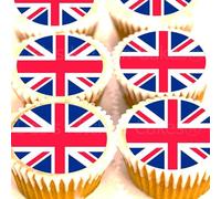 Union Jack Cake Toppers - Edible Wafer - 4cm x 24 - Great Britain - United Kingdom - Street Party Sport Cake Decorations - Cupcake Decorations