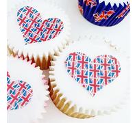 Union Jack Cake Toppers - Great Britain - King Charles III Coronation - Street Party - Flag - Edible Wafer Hearts x 24