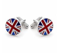Union Jack Cufflinks for Men - Onyx Art CK905 Round Silver-Tone Red White Blue Enamel British Flag Cuff Links, UK Patriotic Gift, In Premier Life Packaging