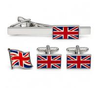 Union Jack Cufflinks, Tie Bar & Lapel Pin Gift Set for Men - Onyx Art CLT014 British Flag Formal Accessories in Premier Life Packaging