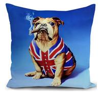 Union Jack Cushion Cover British French Bulldog Gifts Dog Throw Pillow Case Ornaments Decorations English Blue UK Flag Decor Home Livingroom Couch Sofa 18"x18"(45x45cm)