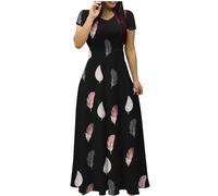 Union Jack Dress Women Maxi Dresses Summer Short Sleeve Union Jack Dresses Ladies Elegant Party Long Dresses A-line Swing Loose Dress Casual Tunic Dresses