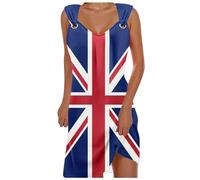 Union Jack Dresses for Women 90s Fancy Dress Costumes Short Mini Casual Sleeveless British Flag Dress Union Jack Clothing Coronation Dresses Summer Sun Beach Sundress, VE Day Fancy Dark Blue