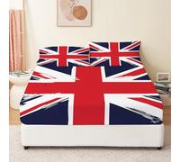 Union Jack Fitted Sheet Set with Two Pillow Cases, Double Size Deep Pocket Patriotic British Bedding, Red White Blue Flag Design Ideal for Bedroom Student Room or Guest Room Decor