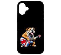 Union Jack Flag Bulldog Playing Electric Guitar UK Flag Case for iPhone 16 Plus