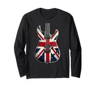 Union Jack Flag Electric Guitar Retro UK Flag Guitarist Long Sleeve T-Shirt