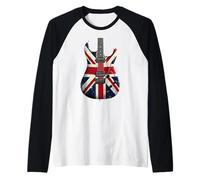 Union Jack Flag Electric Guitar Retro UK Flag Guitarist Raglan Baseball Tee
