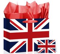 Union Jack Flag Great British Gift Bag with Card & Wrapping Papers,UK England London Shopping Bag National Day of United Kingdom for Groceries,Travel, Souvenirs, Gift& UK Party Decorations